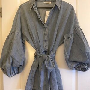 12th Tribe Stevie Balloon Sleeve Denim Romper XS NEW